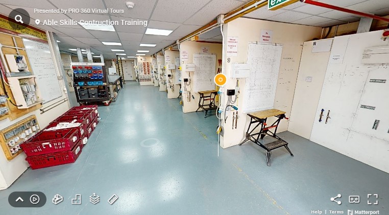 Screen shot from the virtual 360 tour of the electrician training centre at Able Skills