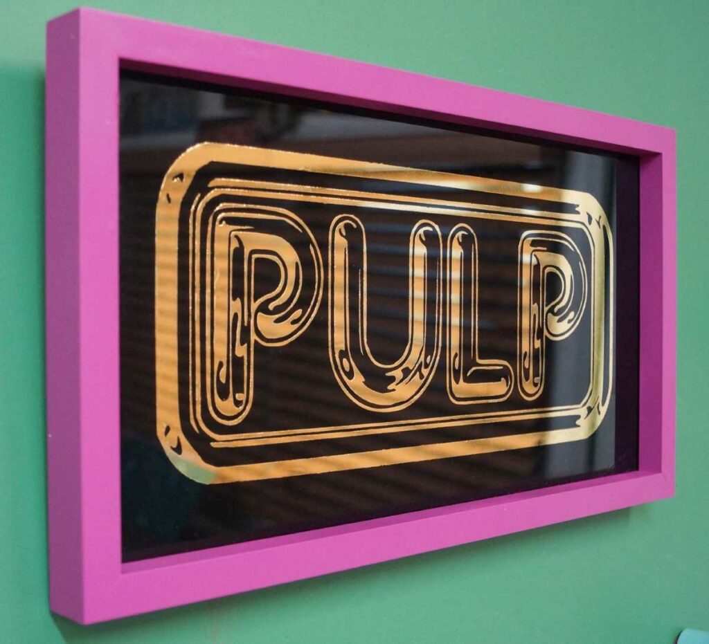 Image shows 'PULP' sign painted in gold leaf